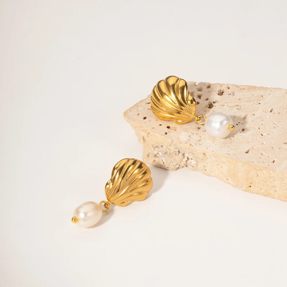 Shelly Earrings - Freshwater Pearls