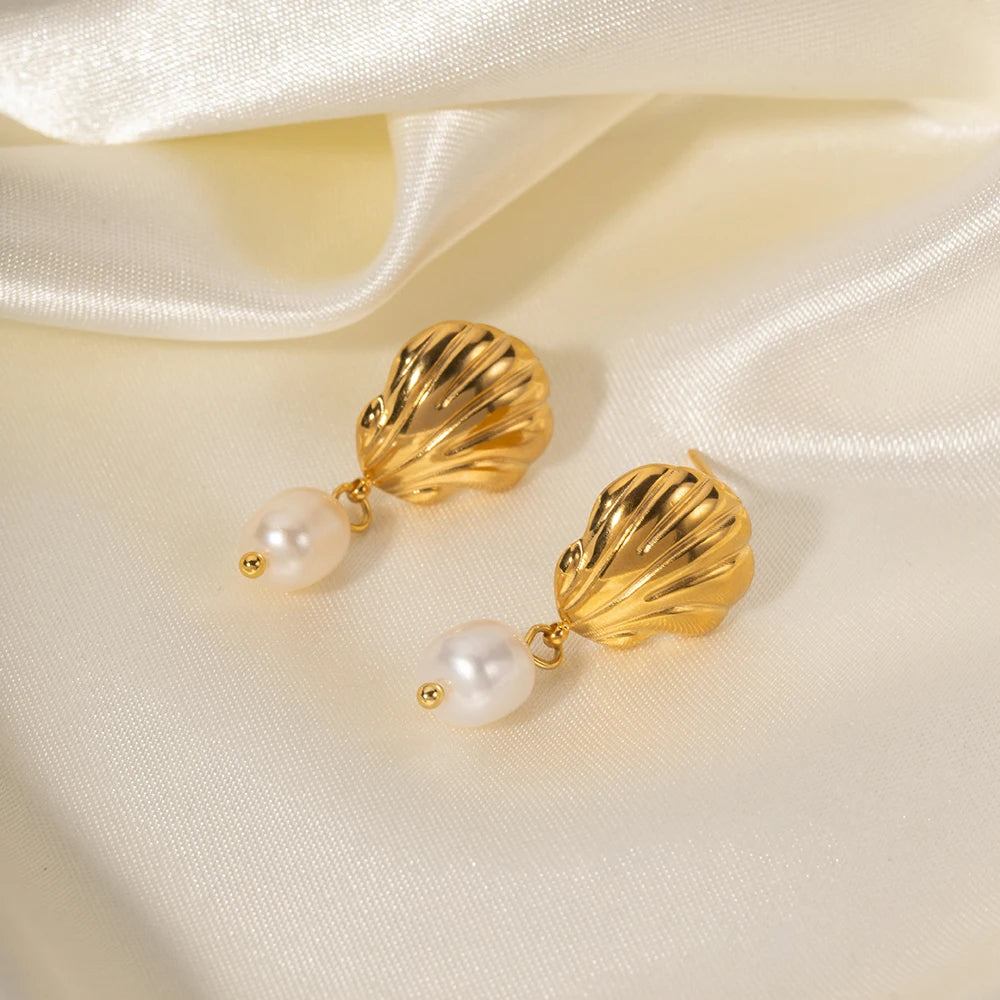 Shelly Earrings - Freshwater Pearls