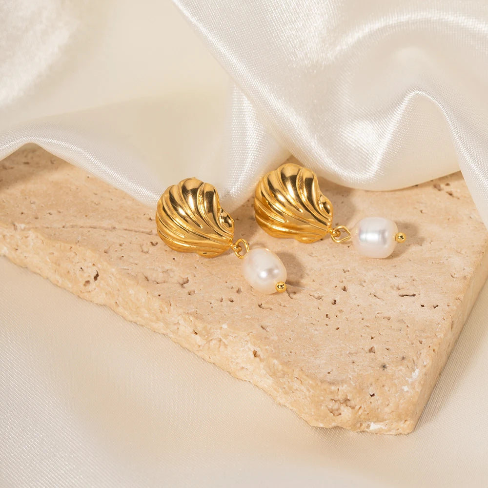 Shelly Earrings - Freshwater Pearls